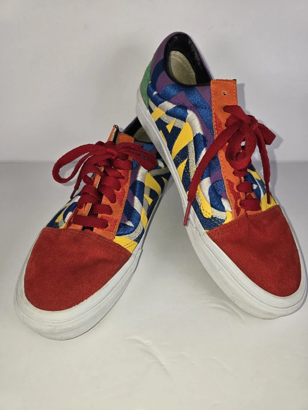 Vans Old Skool Statement Women 10/Men 8.5 Color Block Sneaker Red Suede Toes